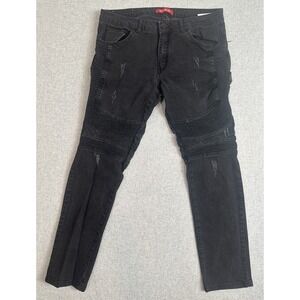 RNT 23 Moto Jeans Mens 34 Black Distressed Premium Collection London